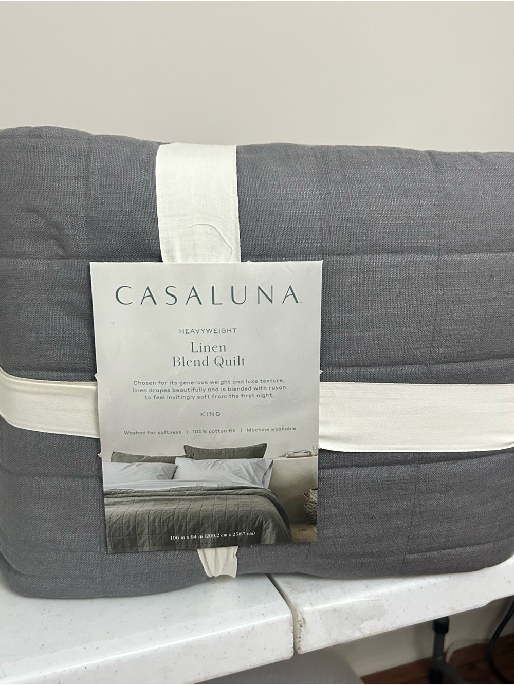 NEW Casaluna Gray King Size Linen Blend Quilt
